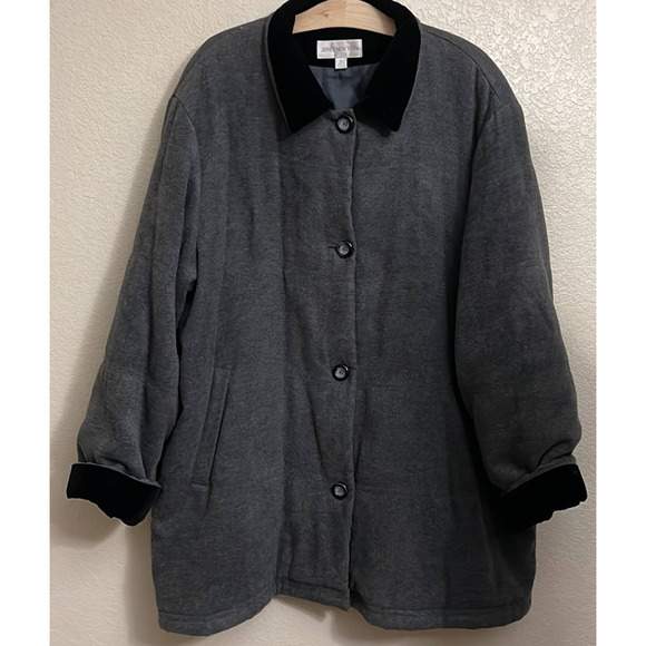 Jones New York Quilted Velvet Trim Coat Jacket Charcoal Gray XL Extra Large - Picture 1 of 5